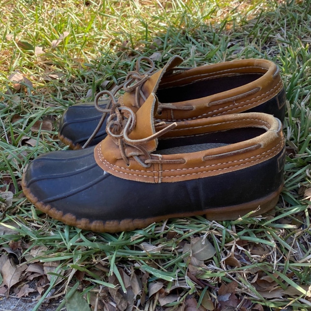 LL Bean Maine Hunting Shoe Vintage Mens 8 M Low Duck Boots Brown Tan Made in USA